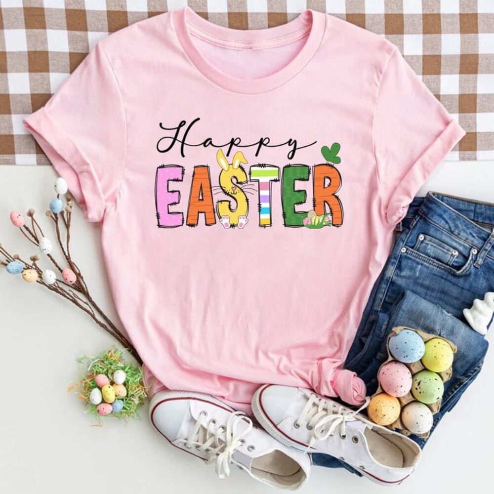 Easter Bunny Graphic T-Shirt, Colorful Easter Shirt Gift